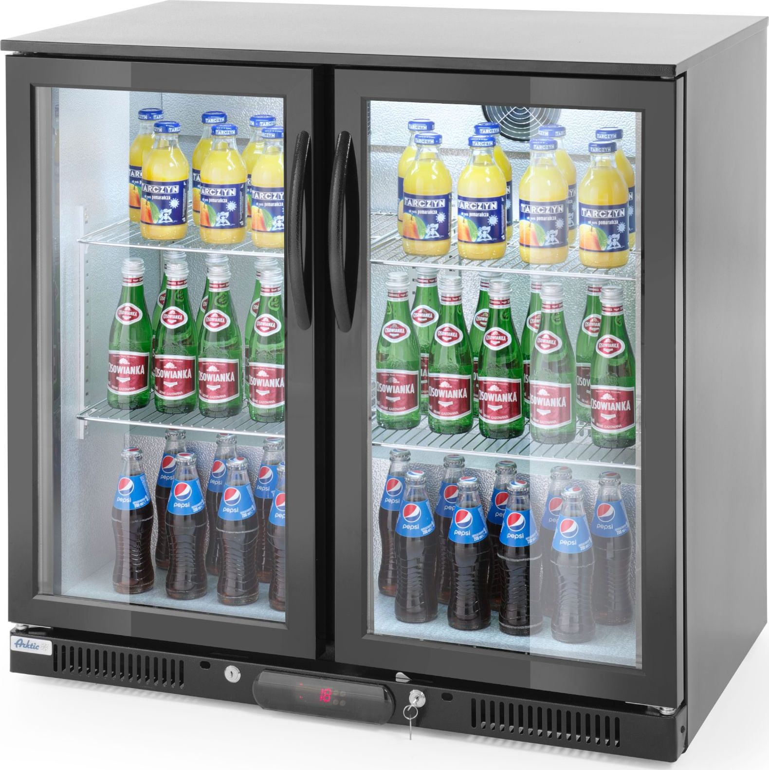 Witryna chłodnicza ARKTIC Lodówka chłodziarka barowa sklepowa na napoje 2-drzwiowa 4 półki 215 W 180 l - Hendi 235829 Lodówka chłodziarka barowa sklep