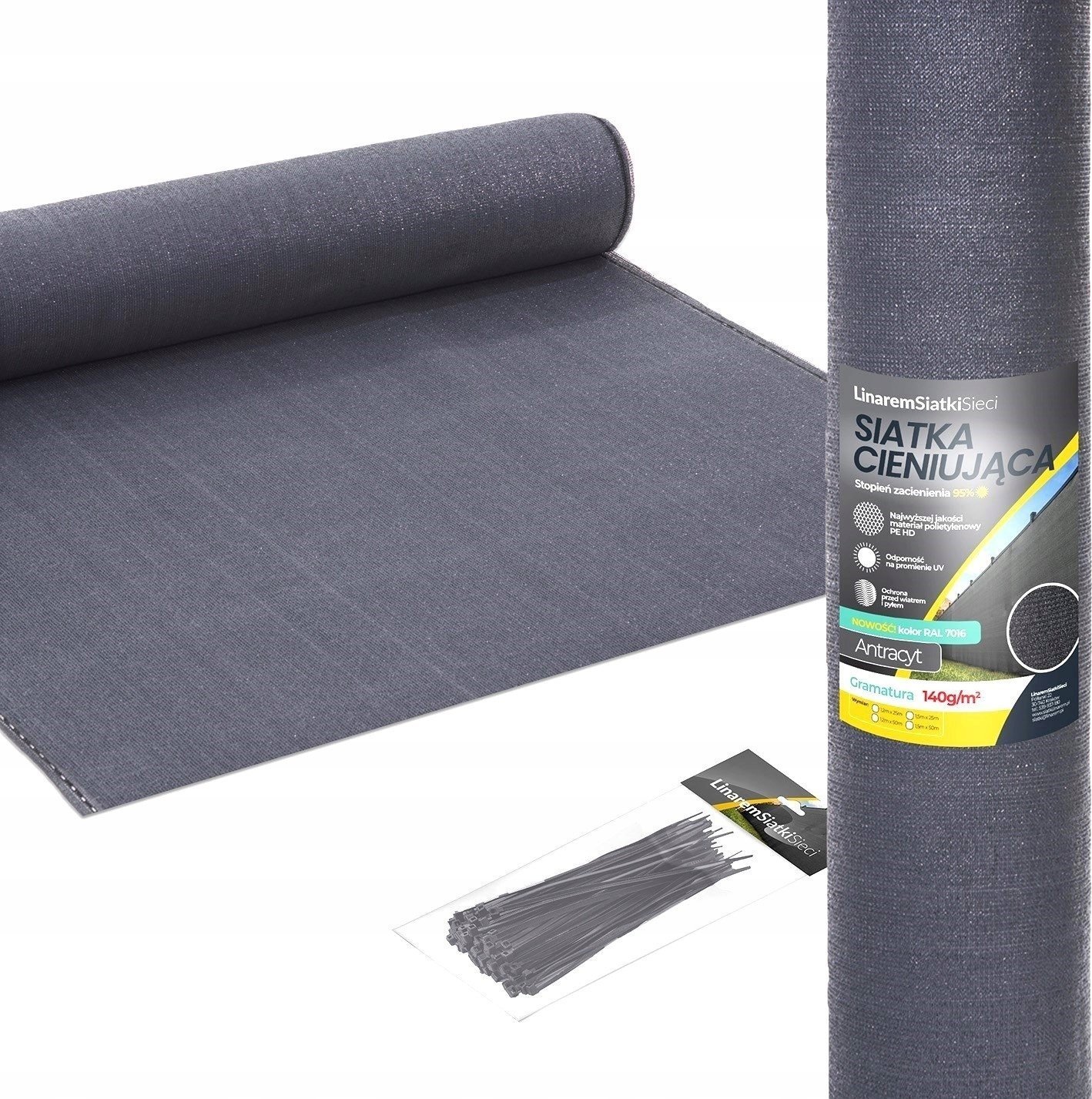 Linarem SiatkiSieci SIATKA CIENIUJĄCA 90% OSŁONA PŁOT GRAFIT 1,2x10 UV
