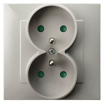 Ospel Gniazdo podwójne z uziemieniem z przesłonami torów prądowych, kompletne z ramką kaszmirowy beż GP-2ZZP/83