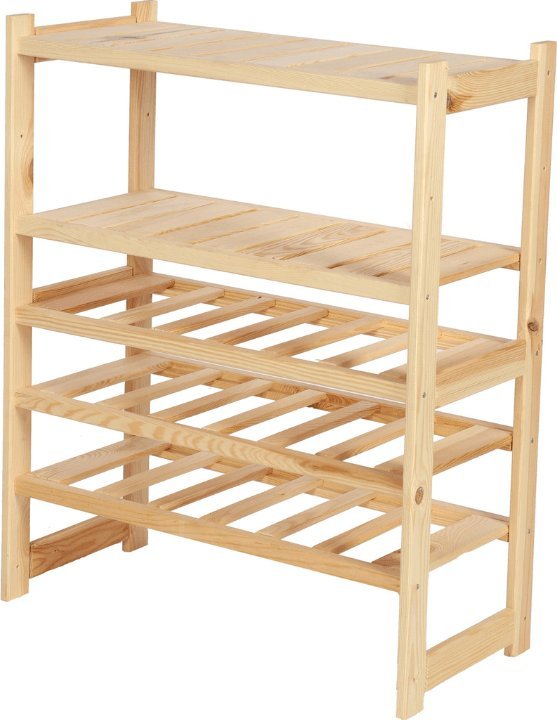 Wamar-Sosenka Regał drewniany do spiżarni LSR P2W3S0 Naturalny Półki proste 2 szt, Półki na wino 3 szt, Drewno sosnowe