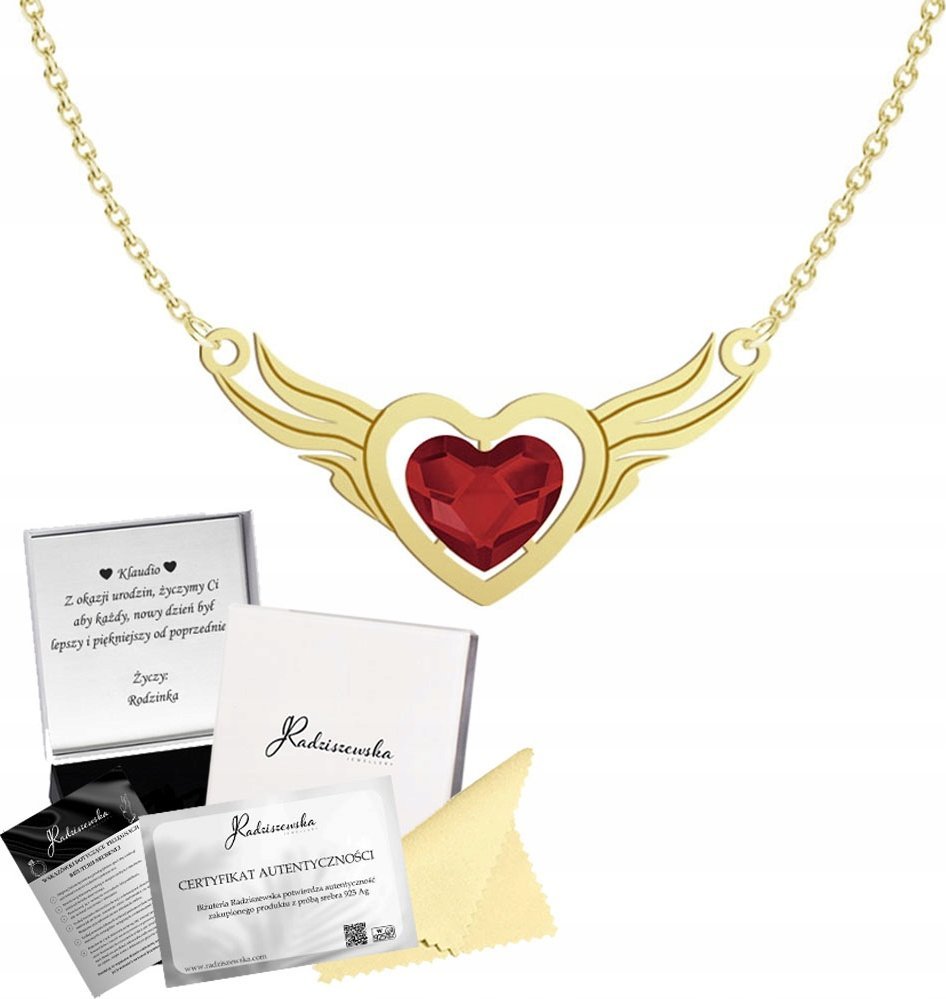 Radziszewska Jewellery Złoty Naszyjnik Serce Uskrzydlone Prezent Dzień Kobiet 925 DEDYKACJA