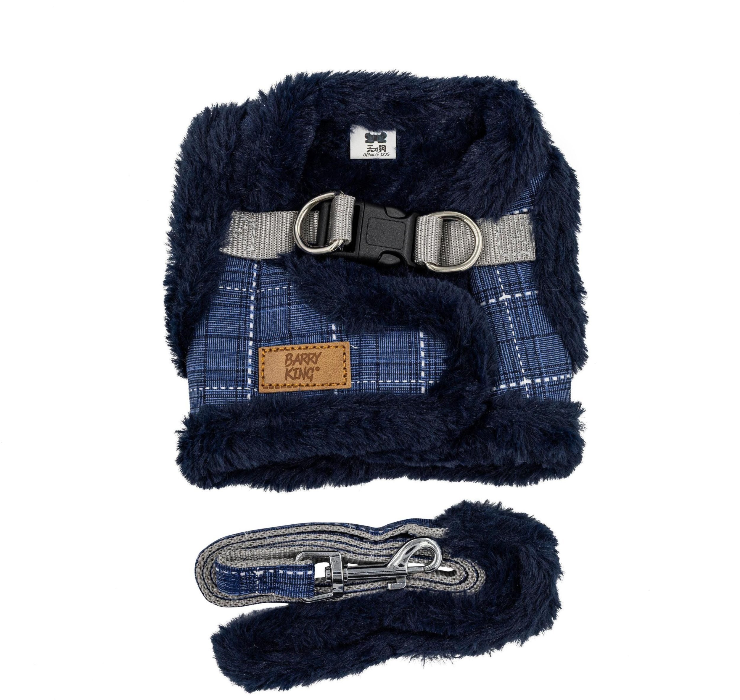 Zestaw, szelki+smycz, dla psa, granatowy, poliester/bawe�na, rozmiar L, ocieplane