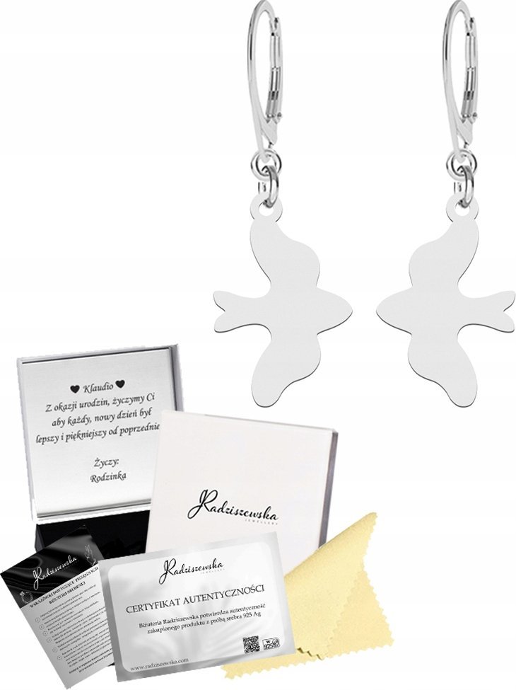 Radziszewska Jewellery Kolczyki Srebrne Gołębica 925 Prezent Biżuteria Kobieta ŻYCZENIA GRATIS