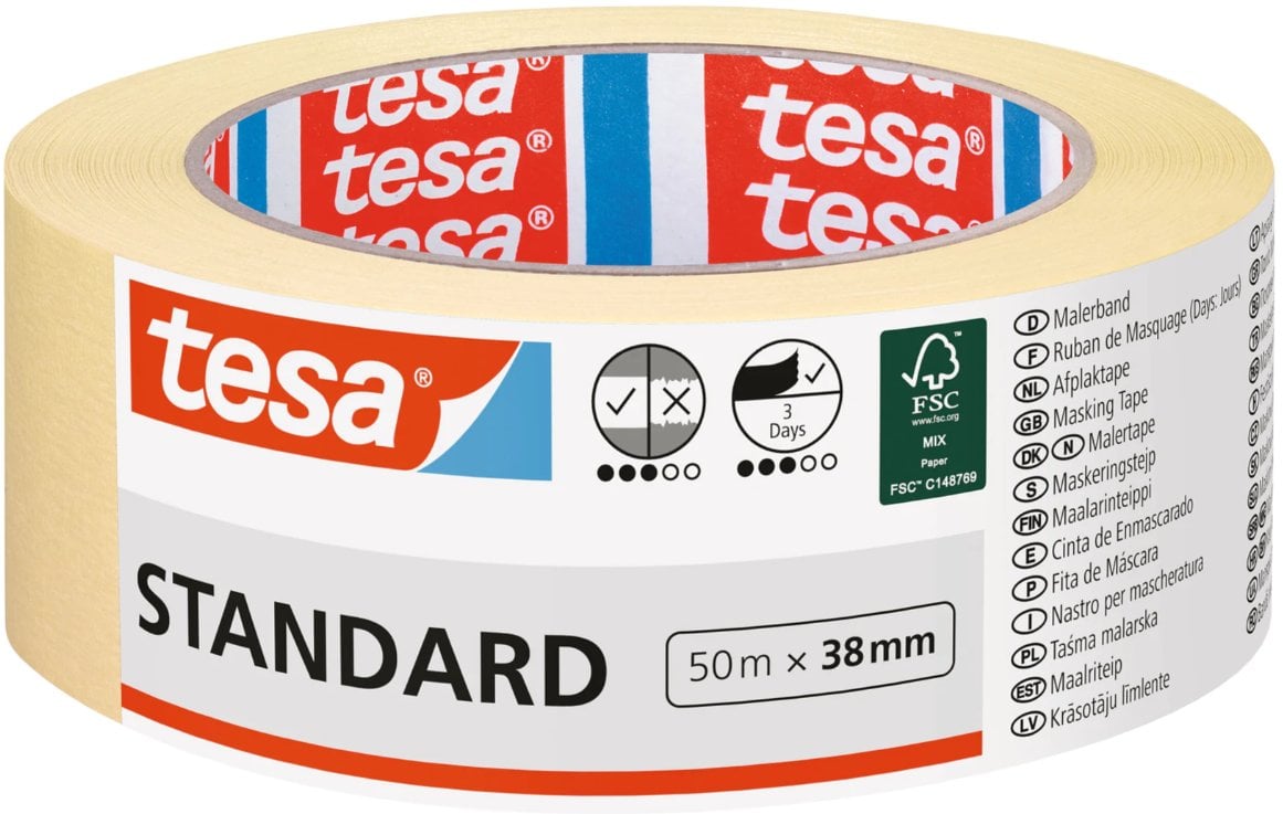 Tesa TESA 05088-00000-02, General purpose masking tape, Paper, Yellow, Ceramic, Glass, Metal, Plastic, Wood, Universal, 2 day(s)