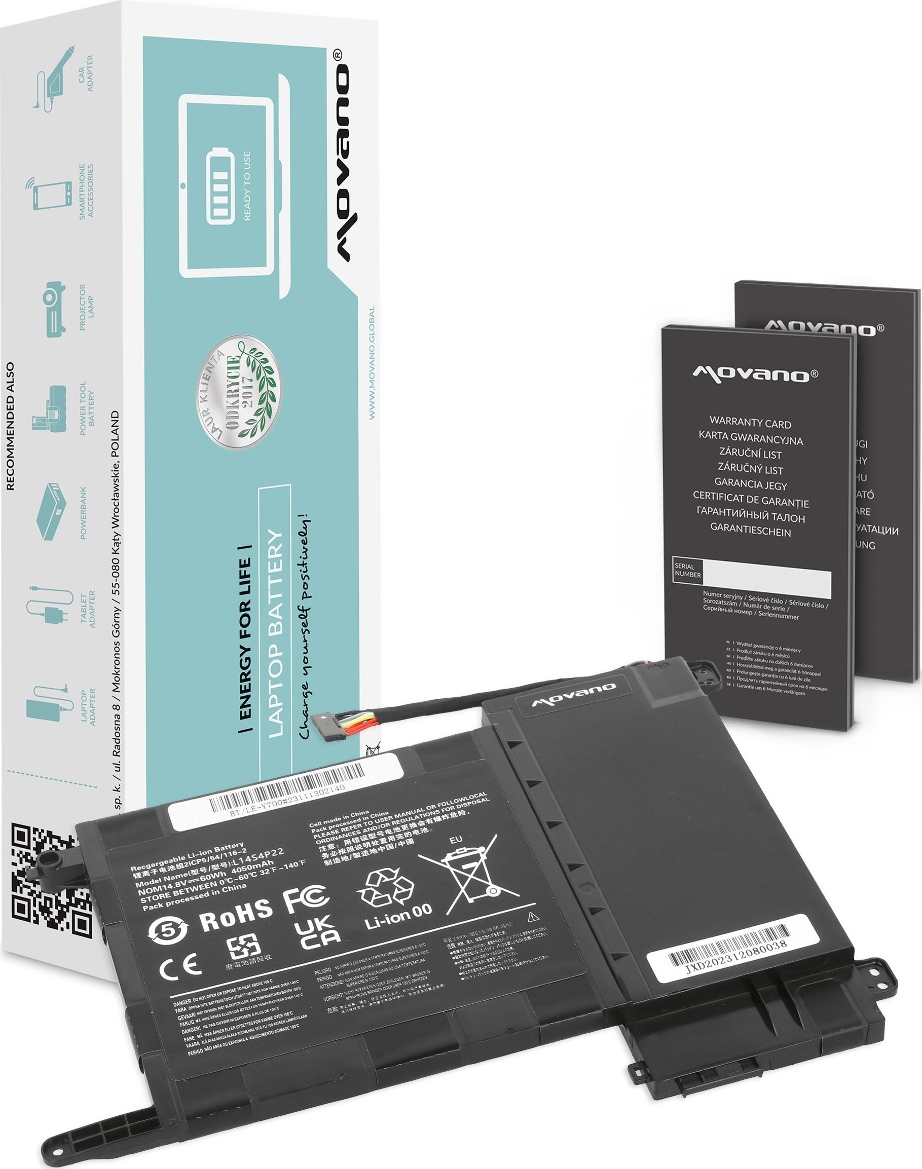 Bateria Movano Bateria L14S4P22 do Lenovo IdeaPad Y700-15ISK Y700