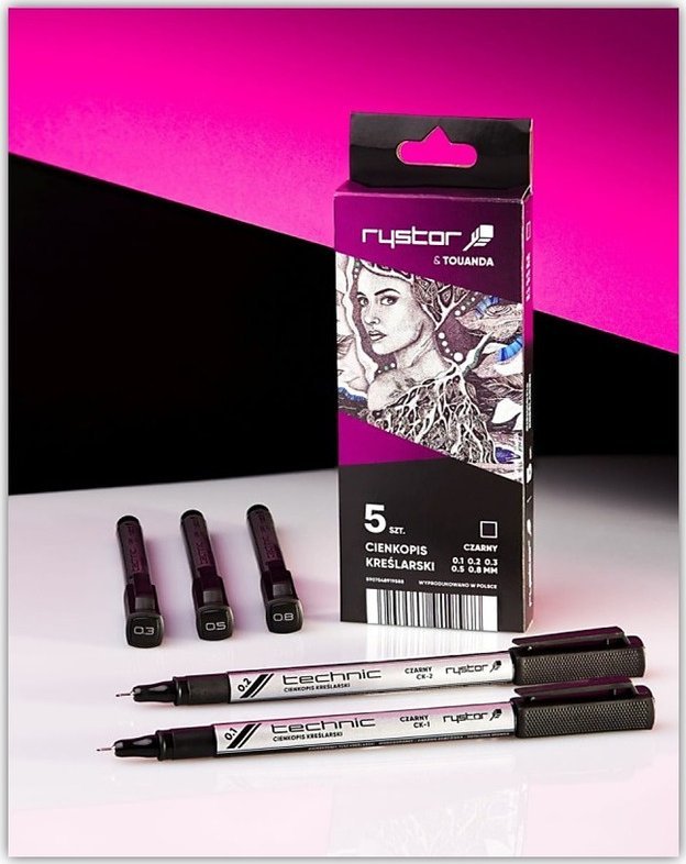 Rystor Cienkopisy kreślarskie Rystor Technic 0.1-0.8mm czarne (5) -
