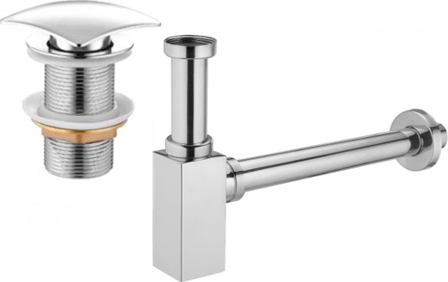 Syfon Mexen Mexen półsyfon umywalkowy kwadratowy z korkiem klik-klak, bez przelewu, chrom - 7991660-00