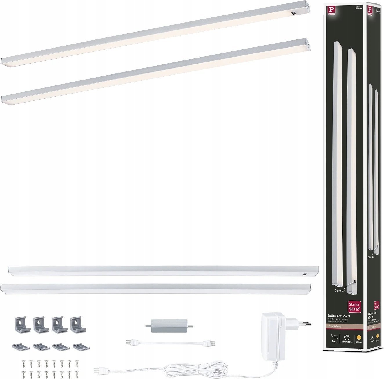 Paulmann Zestaw opraw podszafkowych SET LINE DIM PIR 2x6W 2x500lm 550mm 3000K 230V chrom matowy / aluminium