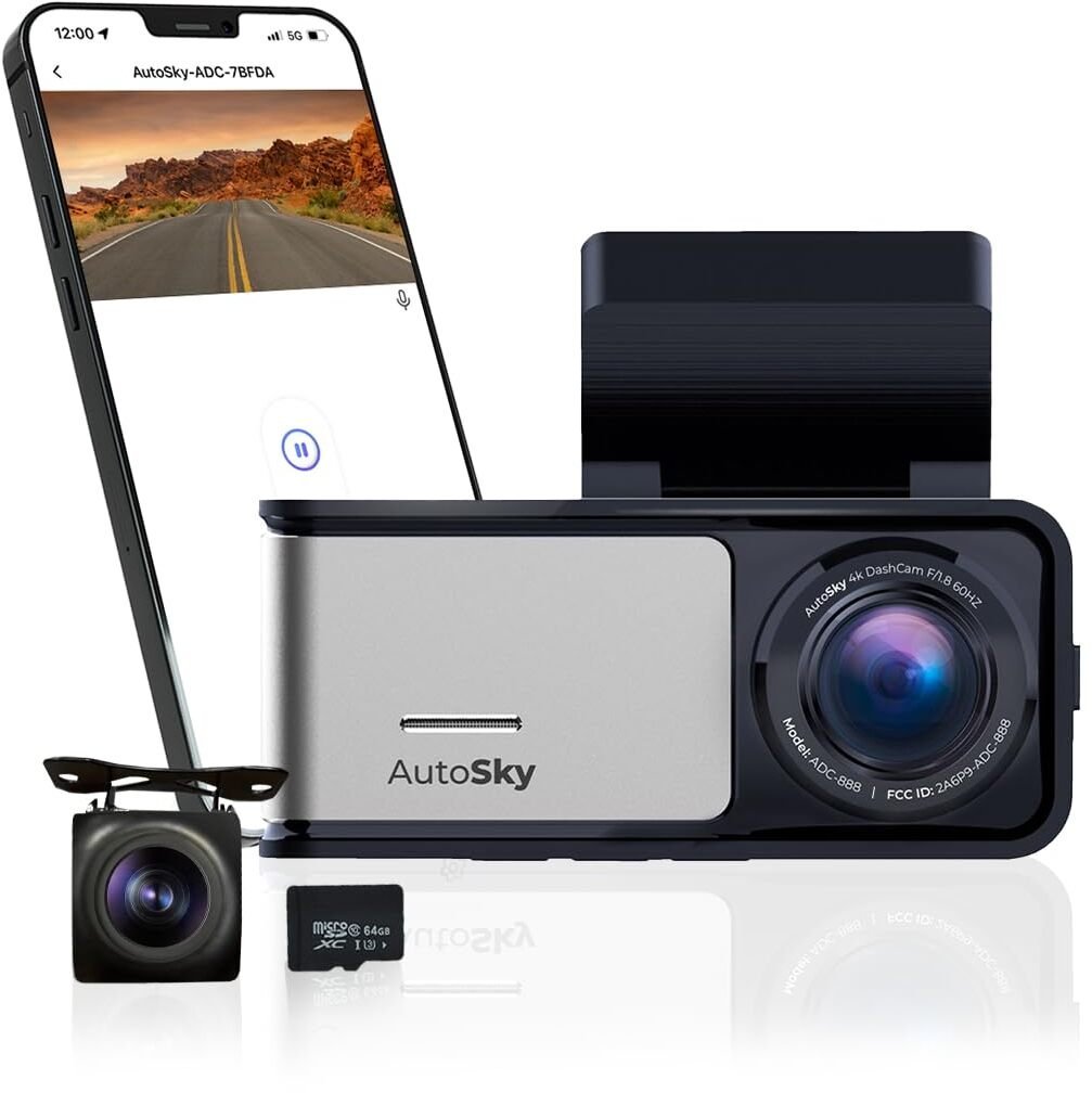 AutoSky 4K Dash Cam Pro Front 4K + Rear 1080P GPS ADC888