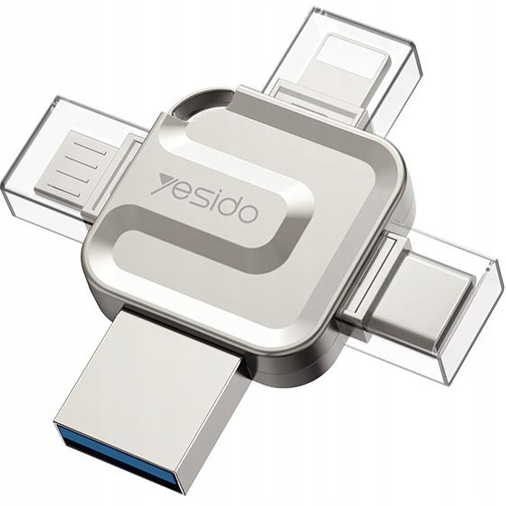 Pendrive Yesido Flash Disk FL15 4w1 OTG Adapter USB3.0, 64GB, SILVER / SREBRNY