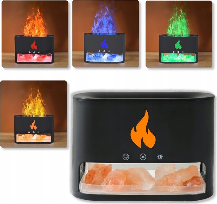 DYFUZOR NAWILŻACZ POWIETRZA LAMPKA NOCNA LED EFEKT PŁOMIENIA KOMINEK + SÓL [FH-01]