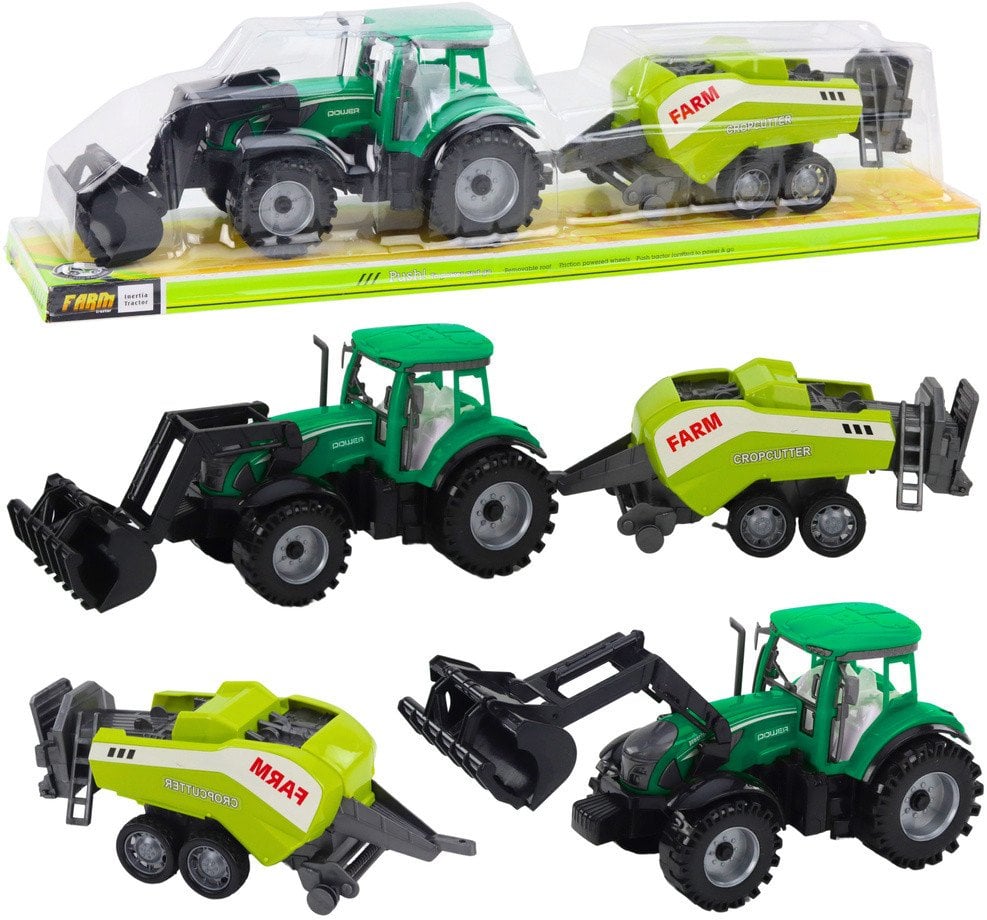 Zestaw Traktor Z Ładowaczem i Prasą Rolniczą Zielony