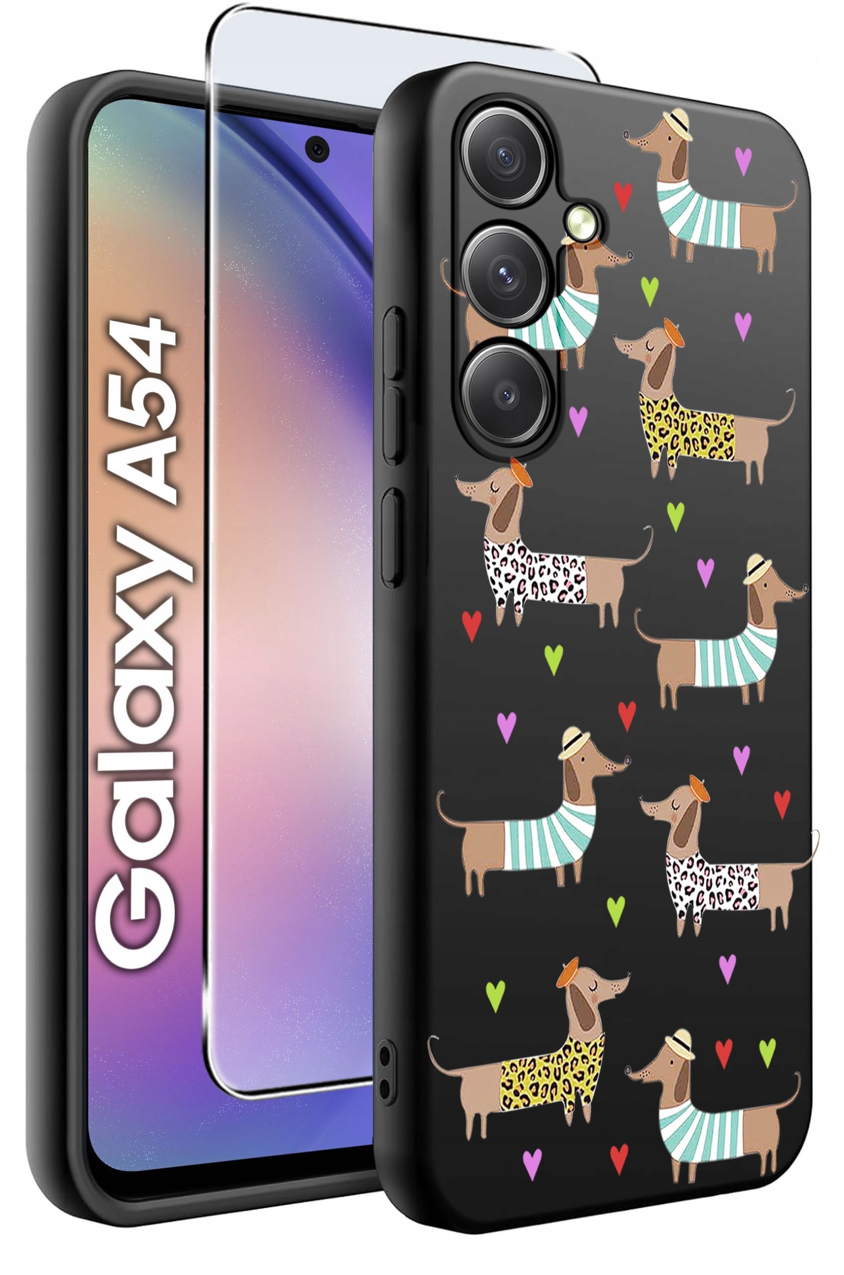 ETUI do Samsung A54 5G WZORY | SILIKONOWE MATT CASE + SZKŁO 9H