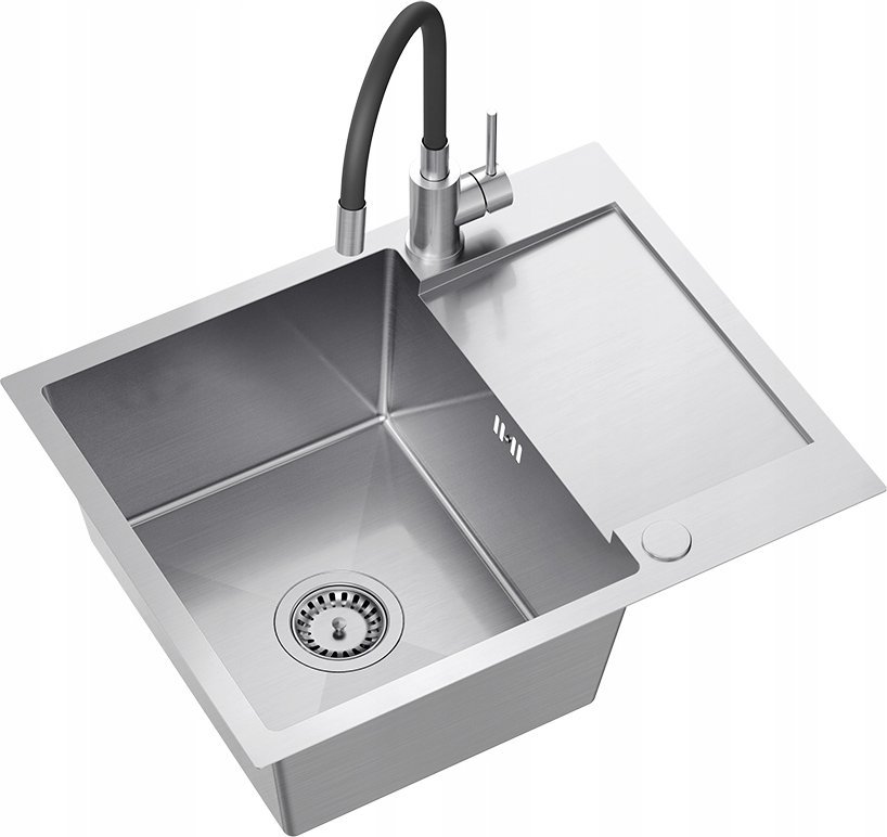 Zlewozmywak QUADRON LUKE 116 zlewozmywak stalowy (60x48x20) z syfonem 1-komorowy z/o + bateria z elastyczną wylewką stalowa