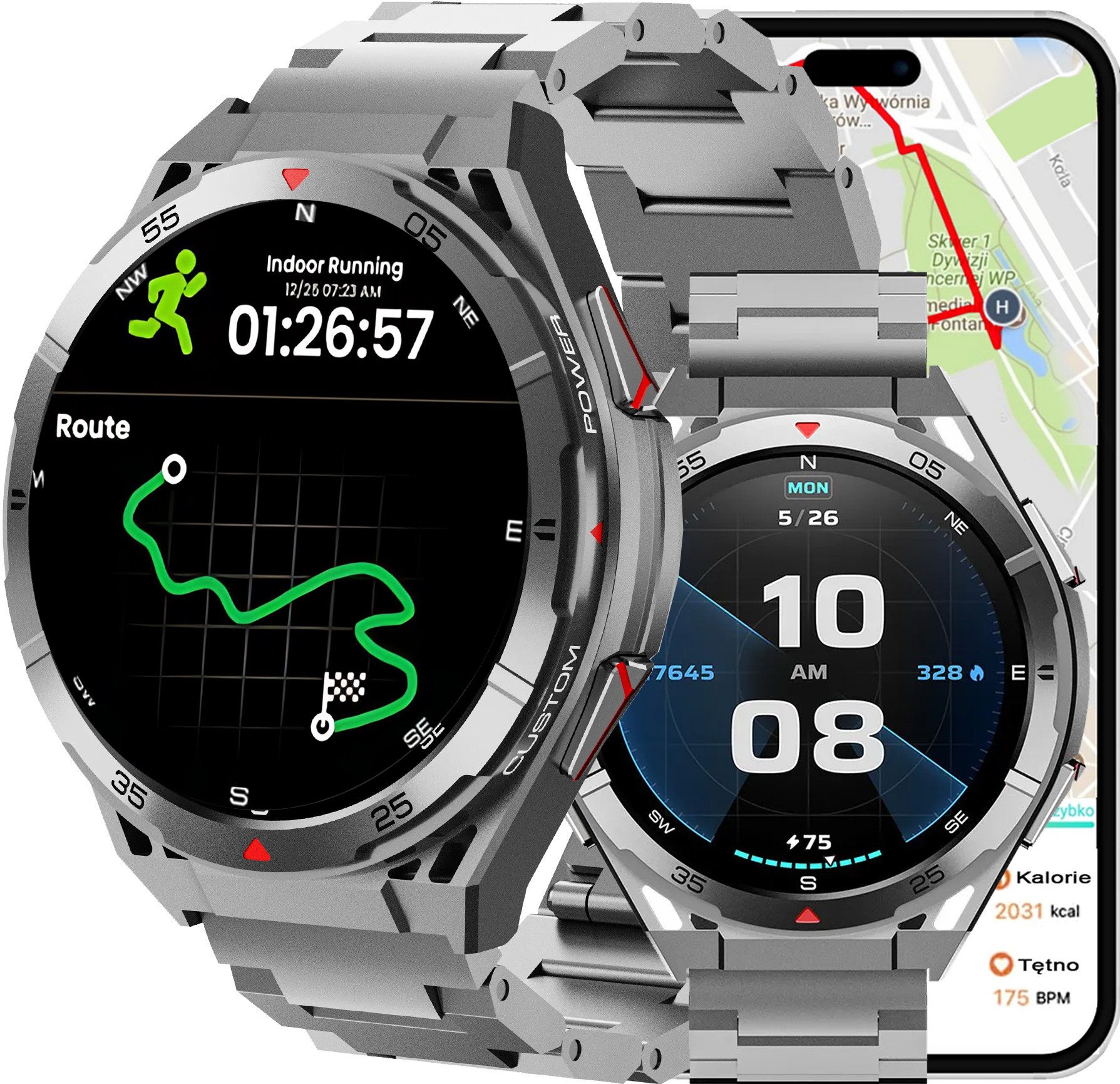 SMARTWATCH z GPS męski na bransolecie srebrny