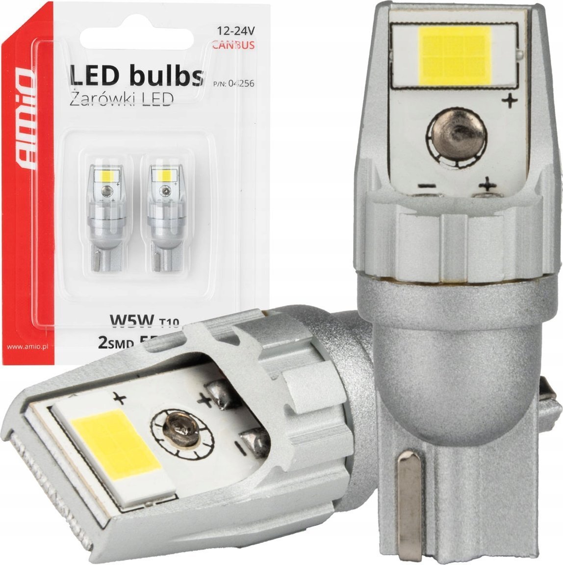 Żarówki led canbus t10 w5w 2smd 3570 white 12v 24v amio-04256