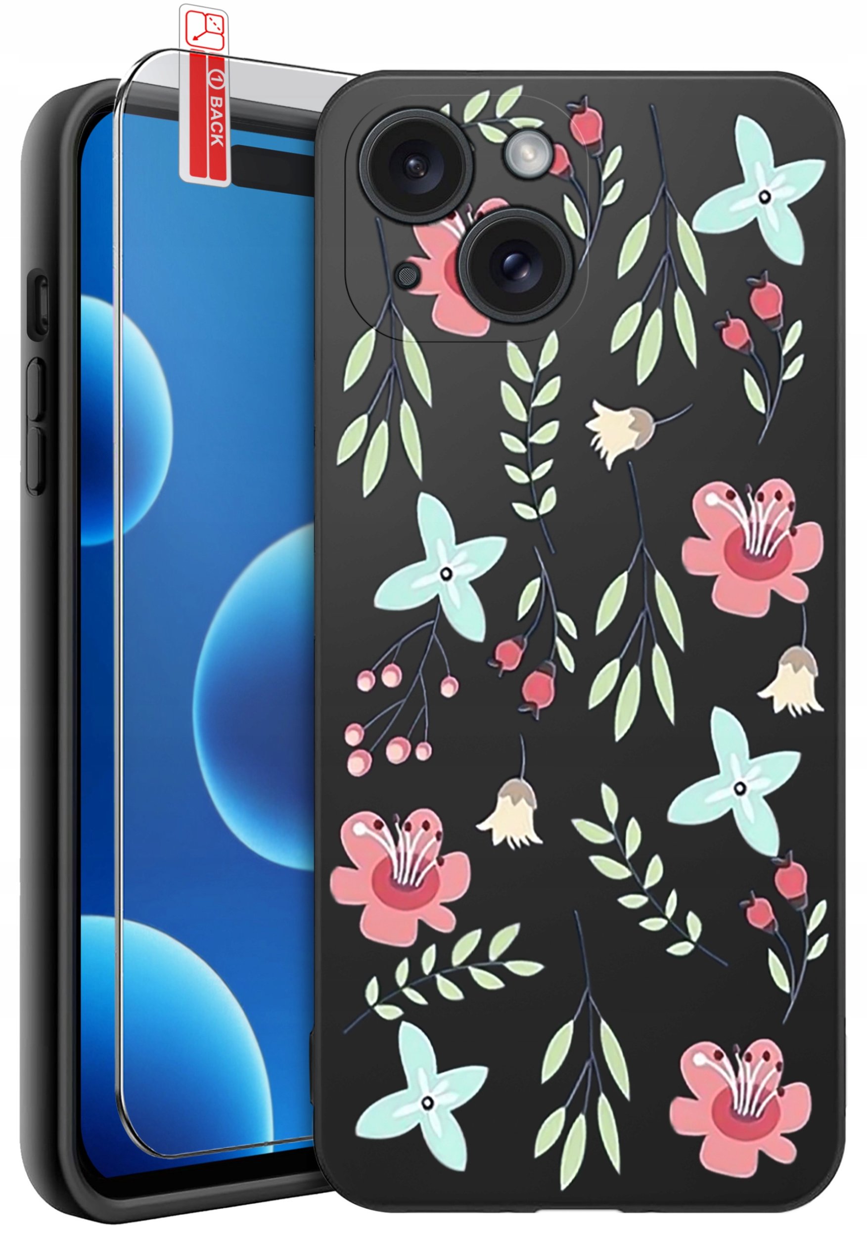 ETUI do iPhone 15 | WZORY | SILIKONOWE MATT CASE + SZKŁO 9H