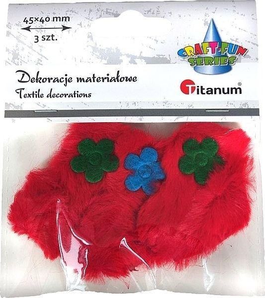 Titanum Ozdoba materiałowa serca 45x40mm czerwone 3szt