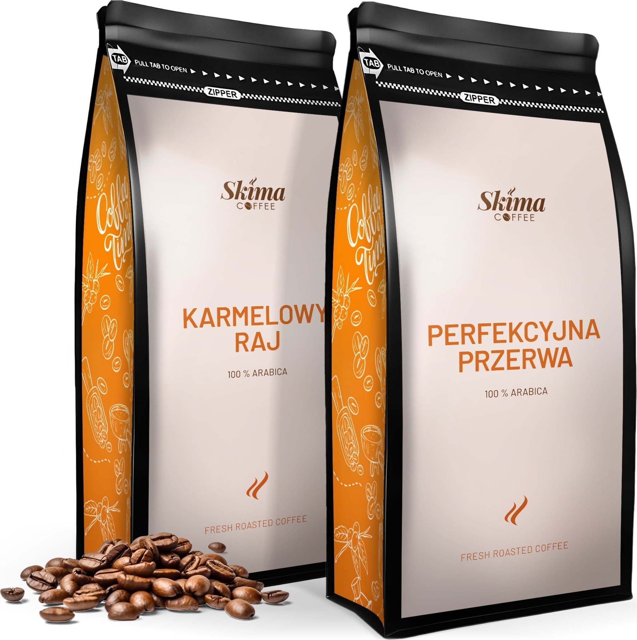 Kawa ziarnista SkimaCoffee Zestaw Kawa ziarnista 1kgX2 PERFEKCYJNA PRZERWA/KARMELOWY RAJ Świeżo Palona do ekspresu