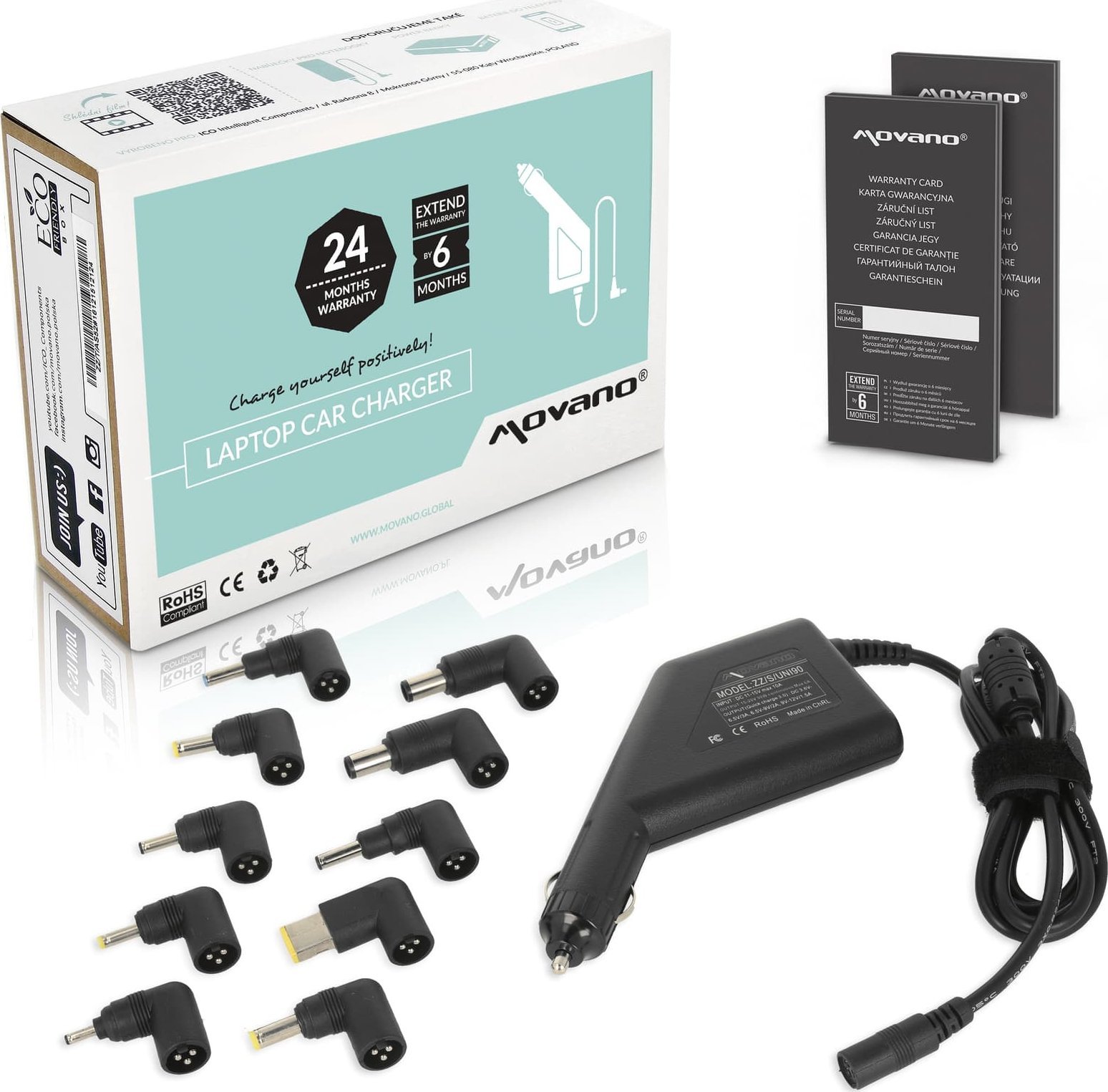 Ładowarka Movano Zasilacz samochodowy Movano uniwersalny 90W - 10 wtyków