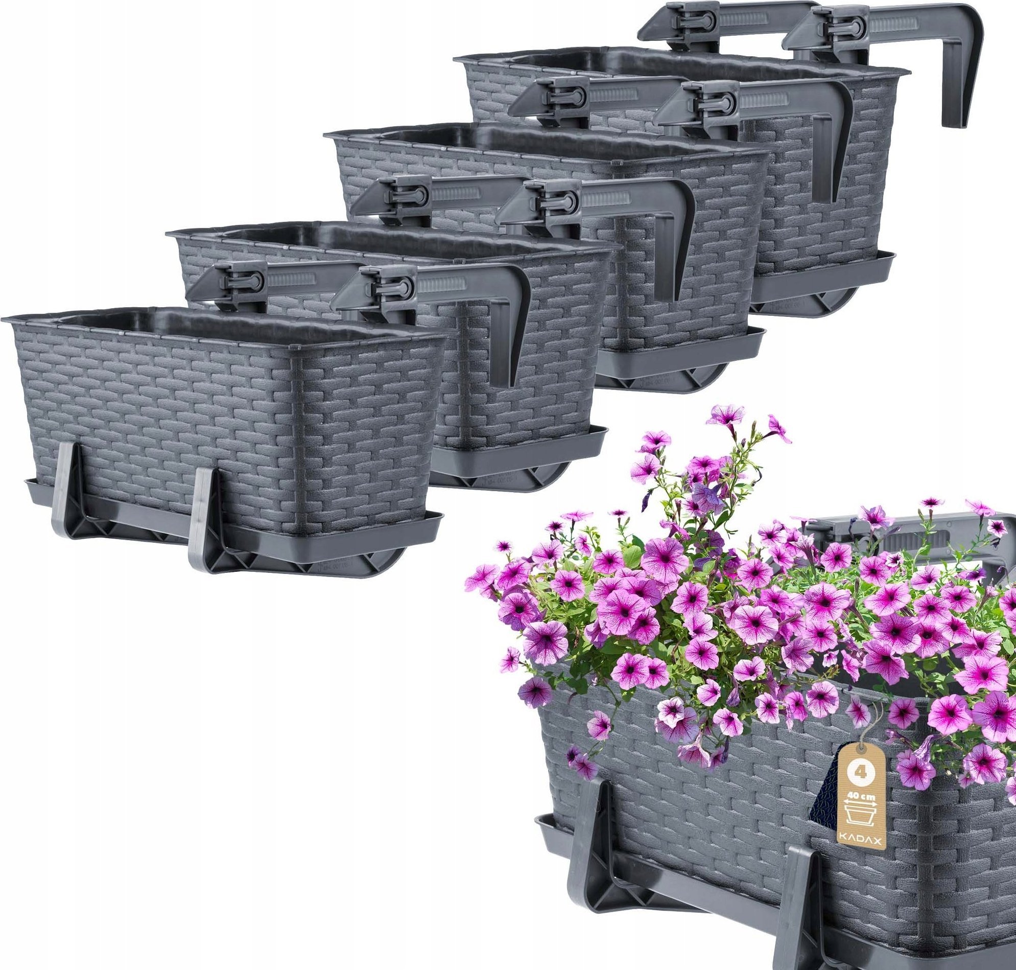 Kadax KADAX 4x Skrzynka Balkonowa Doniczka 40cm Uchwyty