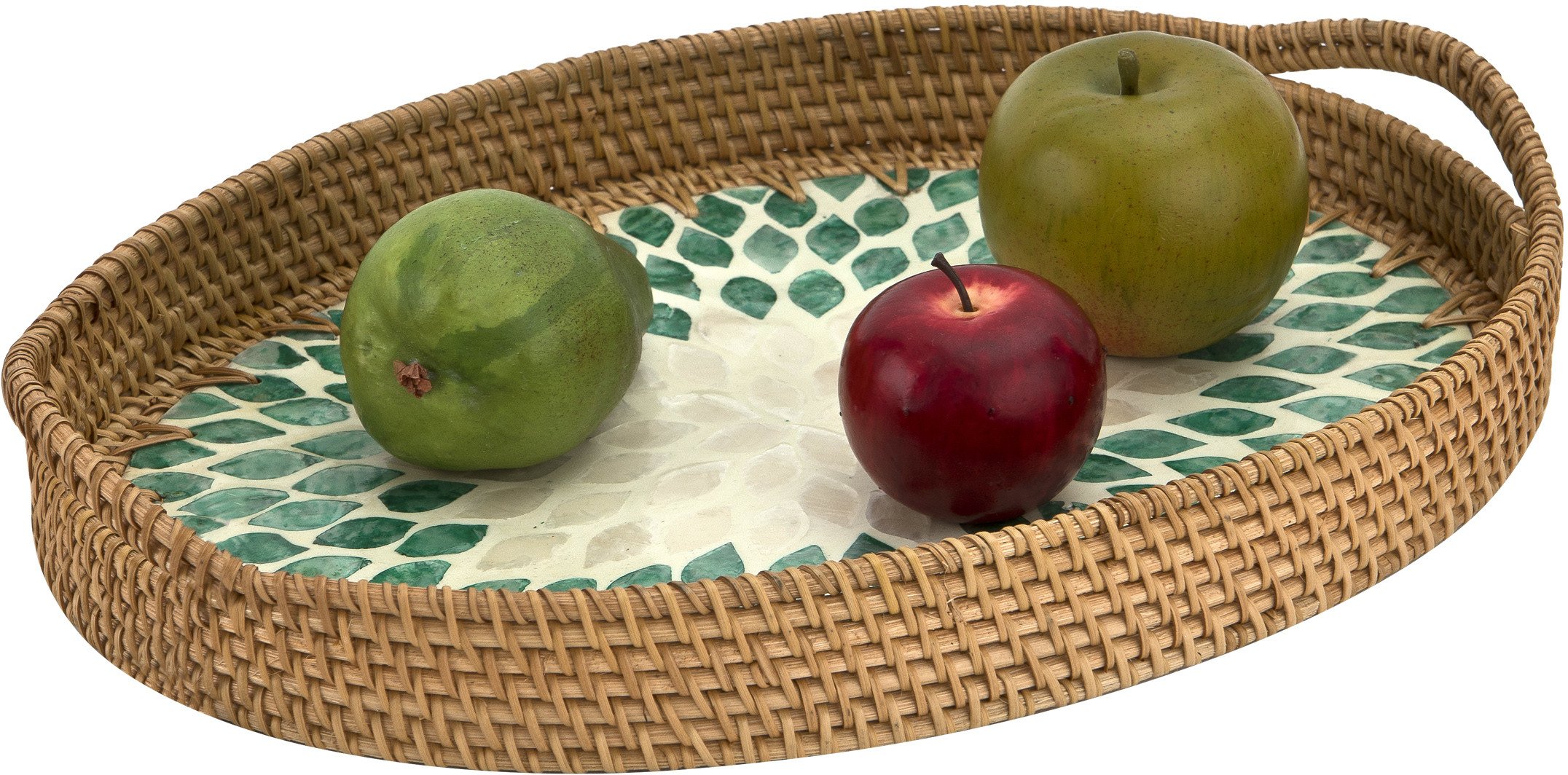 Taca dekoracyjna rattanowa 41,5x30x4,5cm Natural turkusowa owalna