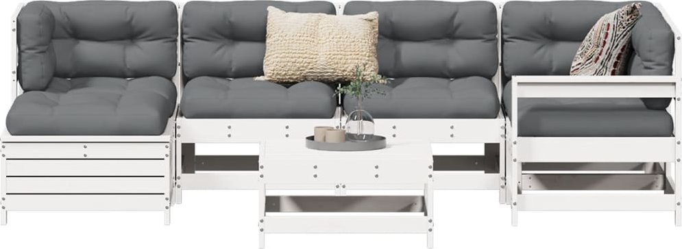 vidaXL 7-częściowy zestaw wypoczynkowy do ogrodu, biały, lite drewno sosnowe