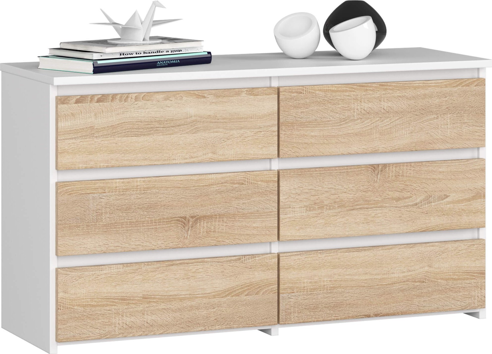 Fabryka Mebli Akord Komoda do salonu CL 100 cm 6 szuflad klasyczna - biała dąb sonoma