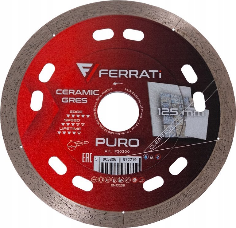 Tarcza diamentowa do gresu i ceramiki PURO 125mm Idealne Cięcie FERRATi