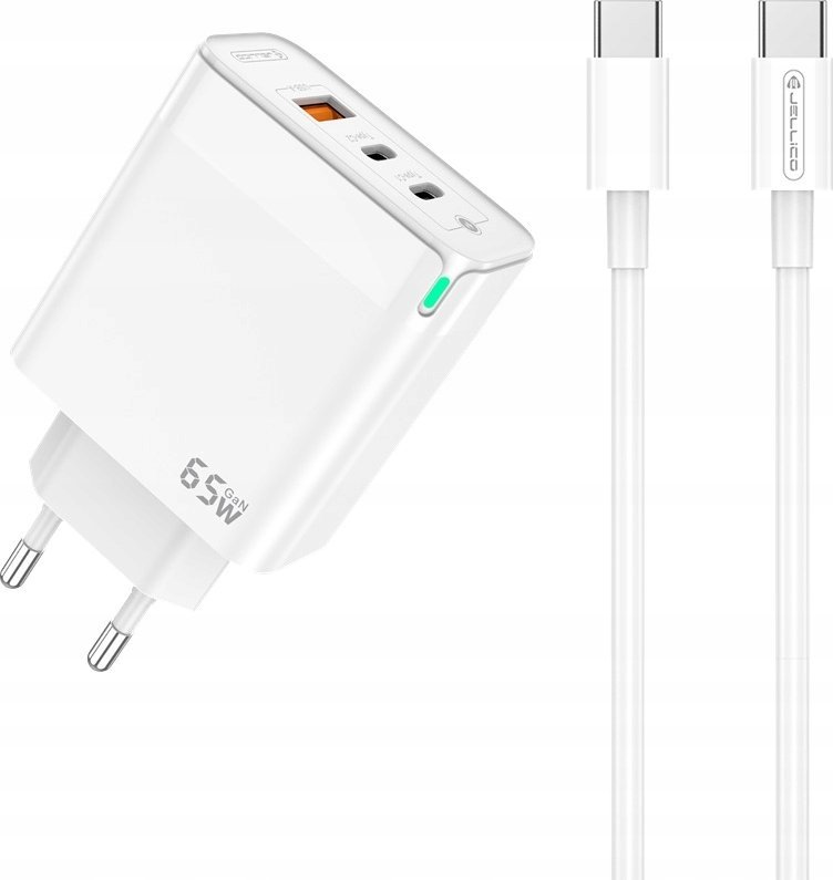 Ładowarka Jellico Ładowarka Sieciowa Szybkie Ładowanie 65W 2xUSB-C USB3.0 Kabel USB-C