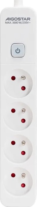 Aigostar Francuski przedłużacz 4-gniazdowy z wyłącznikiem biały Francuski przedłużacz 4-gniazdowy z wyłącznikiem biały