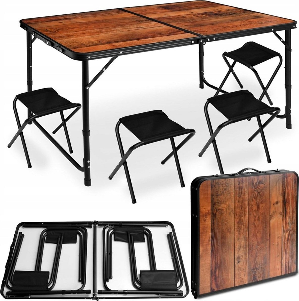 Heckermann Stół składany drewniany 120x60cm + 4x Taboret