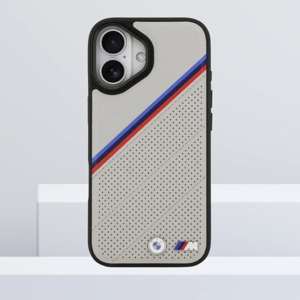 BMW Etui M Tricolor Metal Logo MagSafe do Apple iPhone 17 szary