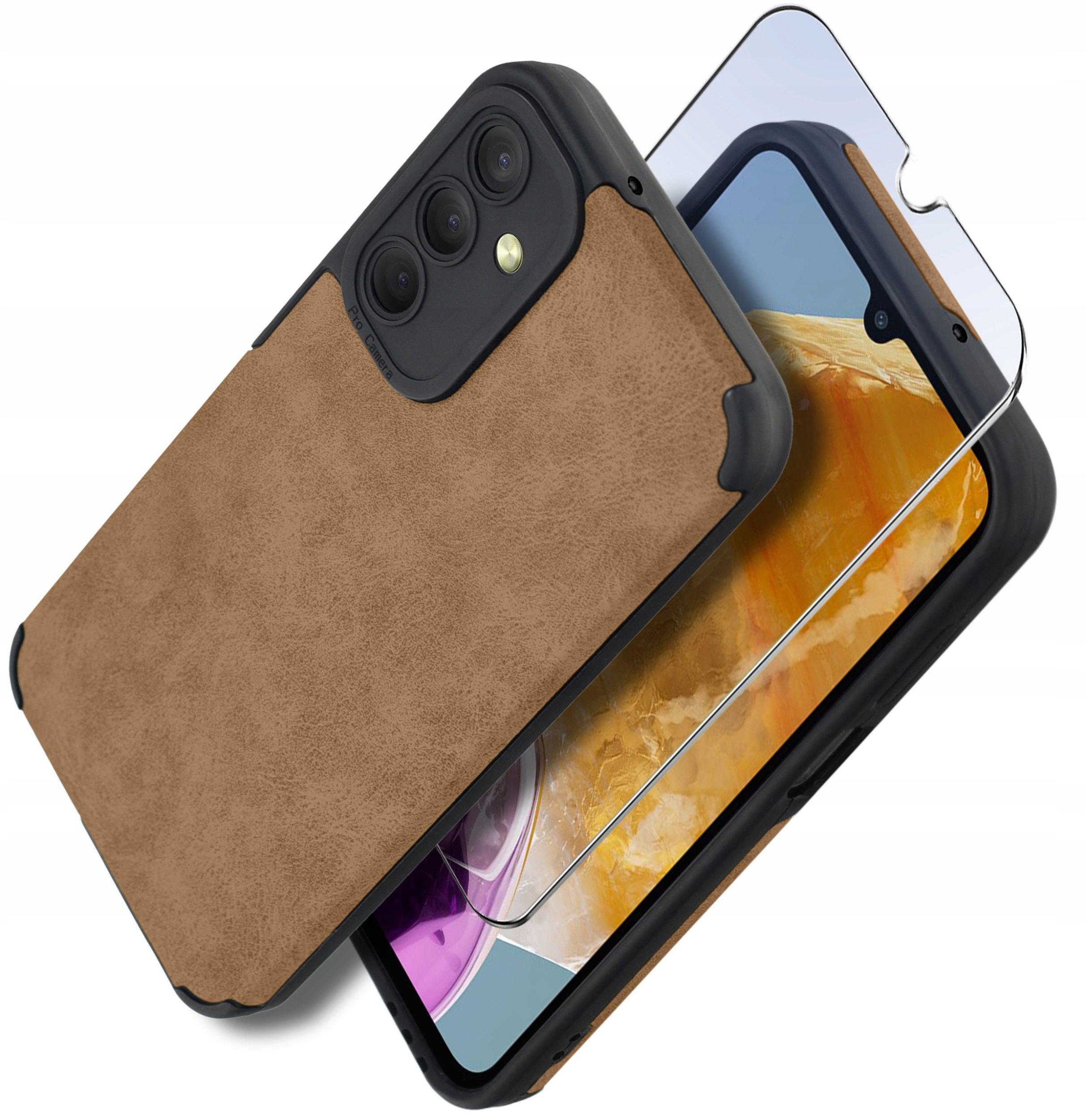 Etui do Samsung M15 5G silikonowe SKÓRZANE VINTAGE CASE + Szkło na ekran 9H