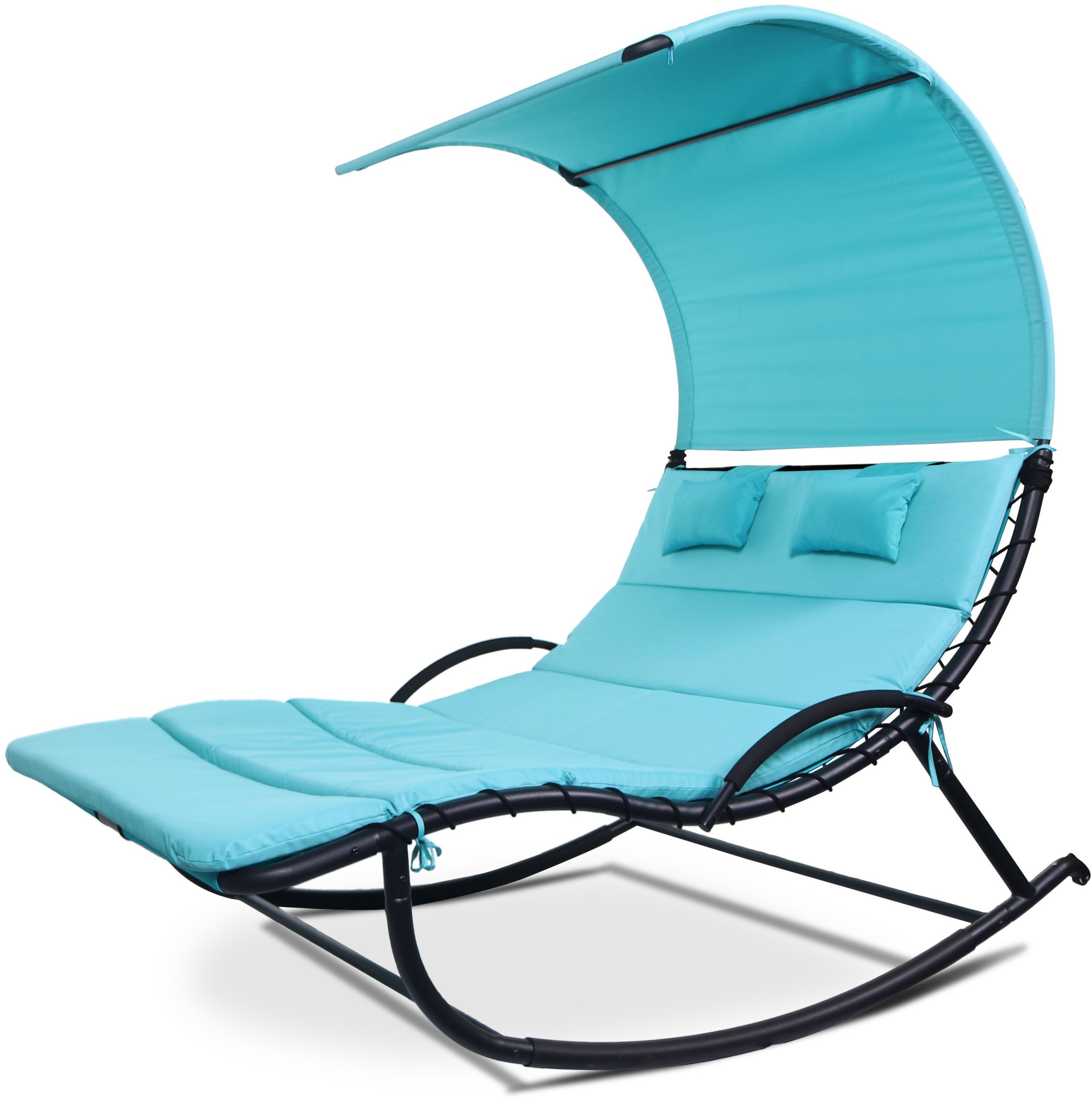 DWUOSOBOWY LEŻAK BUJANY LAGUNA KOLOR - NIEBIESKI NA STELAŻU METALOWYM