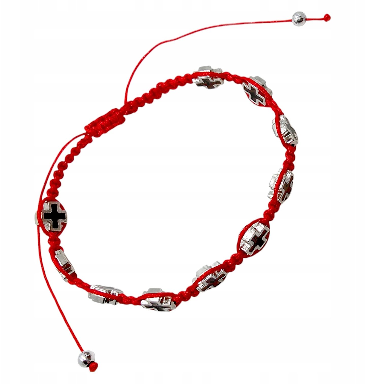 Różaniec 10-tka sznurek czerwony z krzyżykami