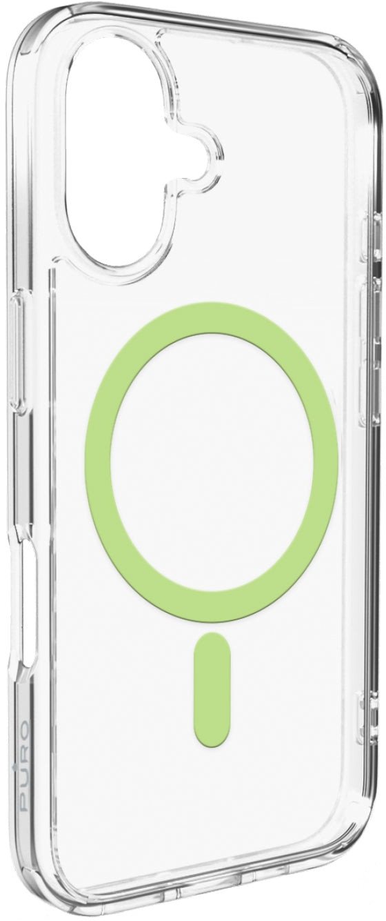 Etui Puro Lite Mag TPU+PC kompatybilne z MagSafe na iPhone 17 - przezroczyste z zielonym pierścieniem