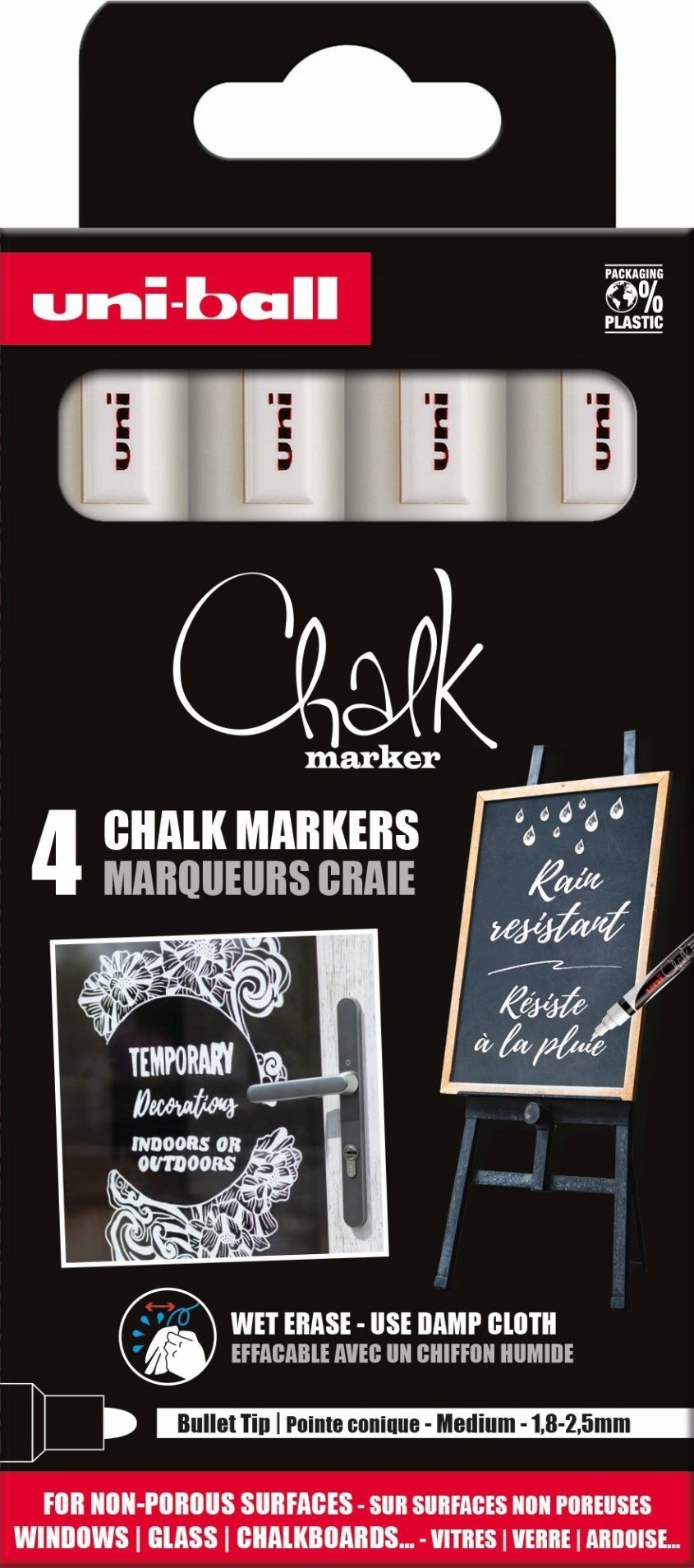 Uni Chalk marker sæt 4 stk PWE5 (4xwhite)