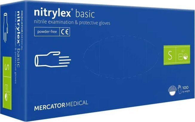 Mercator Rękawice Nitrylowe 100 sztuk / Niebieskie / Nitrylex Basic Dark Blue (S 6-7)
