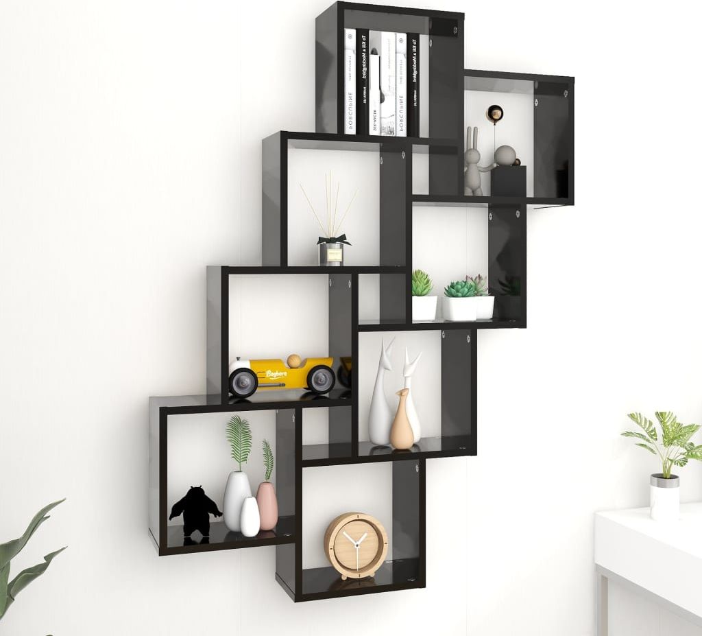 vidaXL Półka ścienna w formie kostek, czarna, 90x15x119 cm, płyta