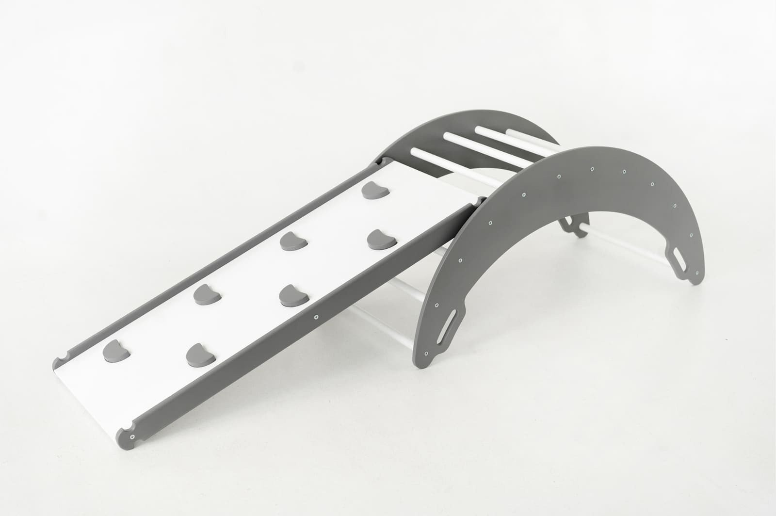 Plac zabaw do domu Moon Plus | biało-szary | Bujak + zjeżdżalnia 2w1