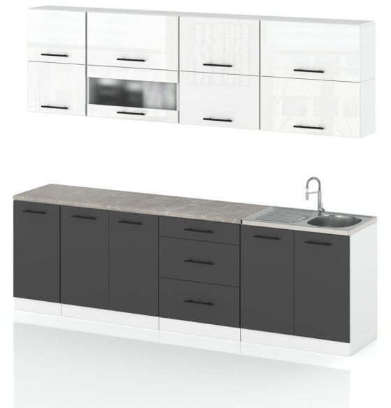 Meble Kuchenne Kuchnia Robo Lux 2.6m Nowoczesna Modułowa Biały Połysk Szary