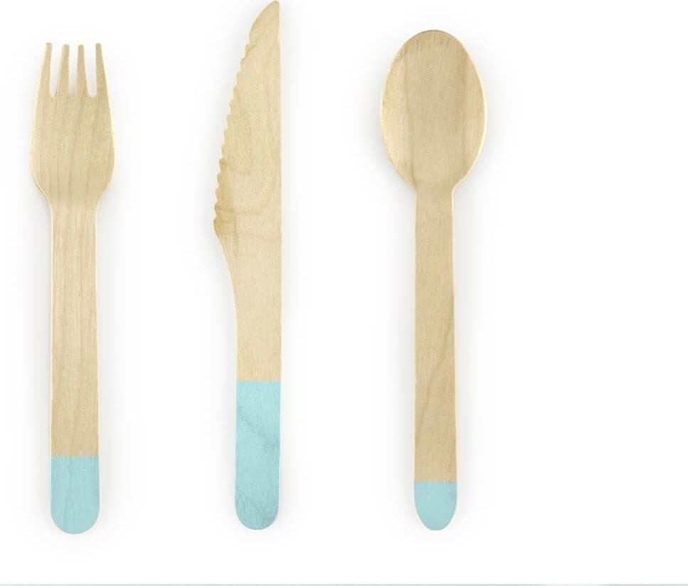 Party Deco Zestaw sztućców drewnianych miętowych - 18 szt. uniwersalny