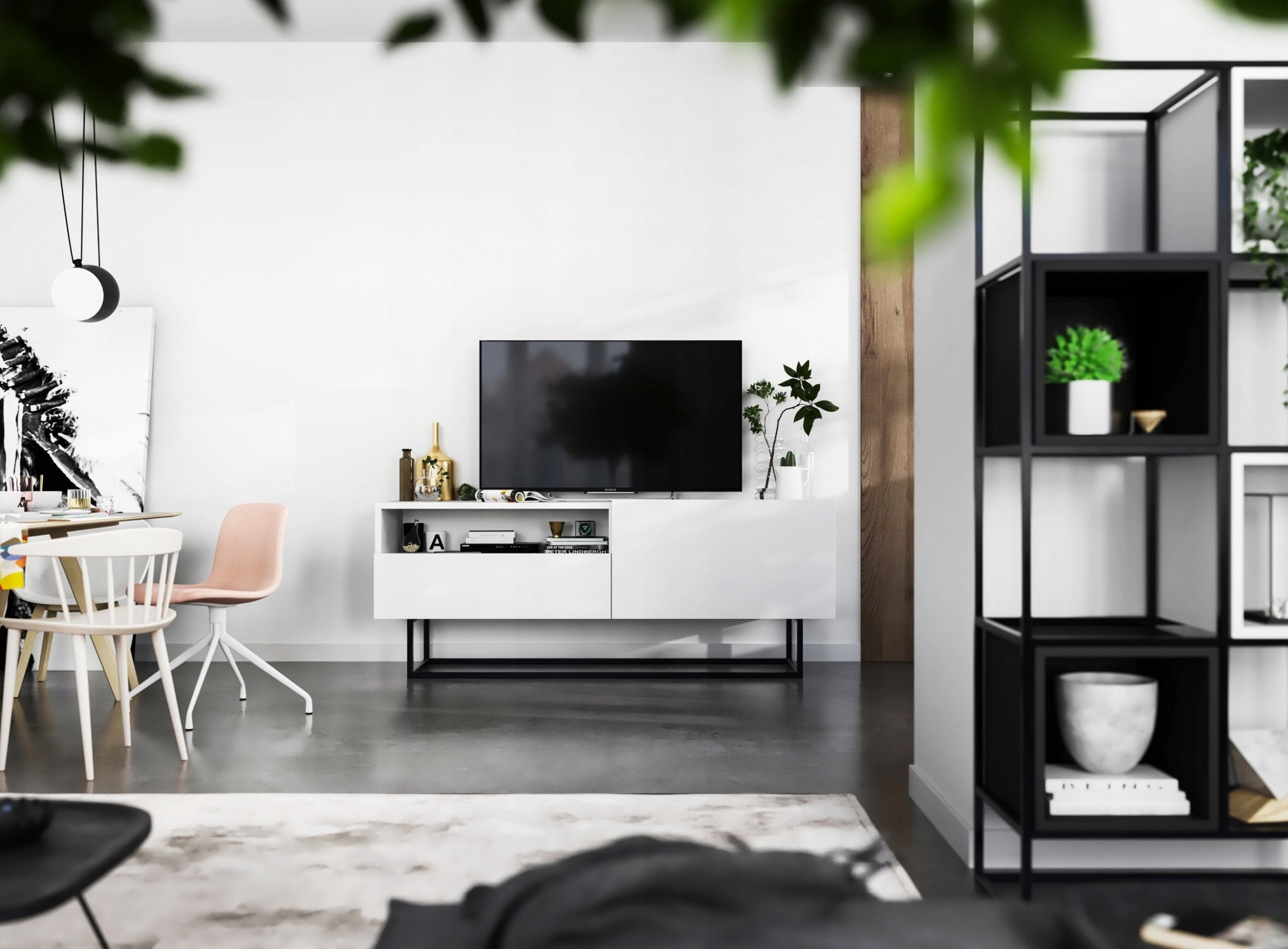 Meble Lindner Szafka RTV biały MAT Loft Industrialna komoda RTV stelaż