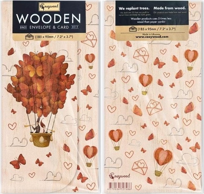 Cozywood Koperta upominkowa drewniana Ślub balon motyle