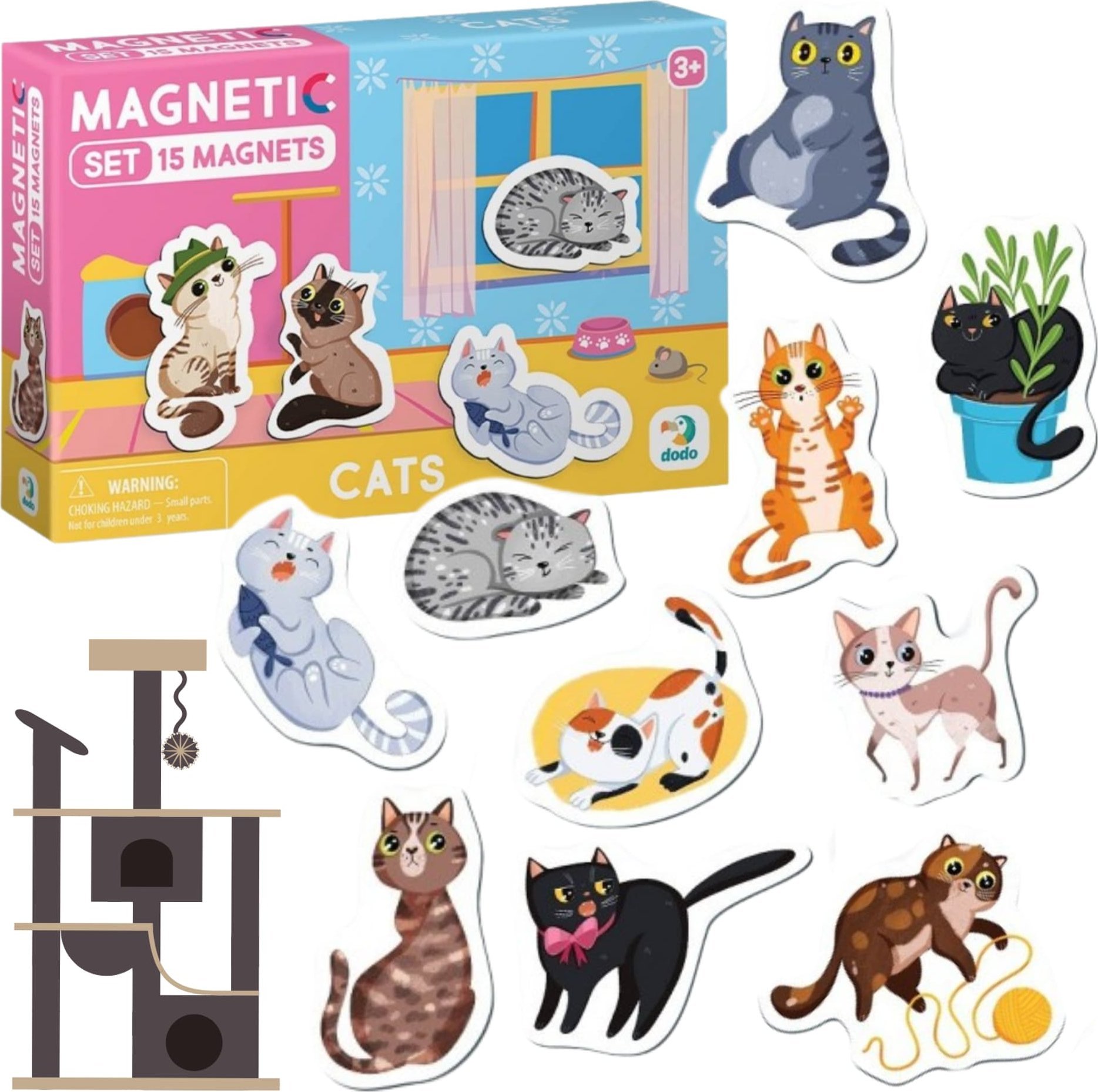 Dodo ZESTAW MAGNESÓW KOTY 15 ELEMENTÓW KOLOROWE UROCZE KOTKI MAGNESY DLA DZIECI