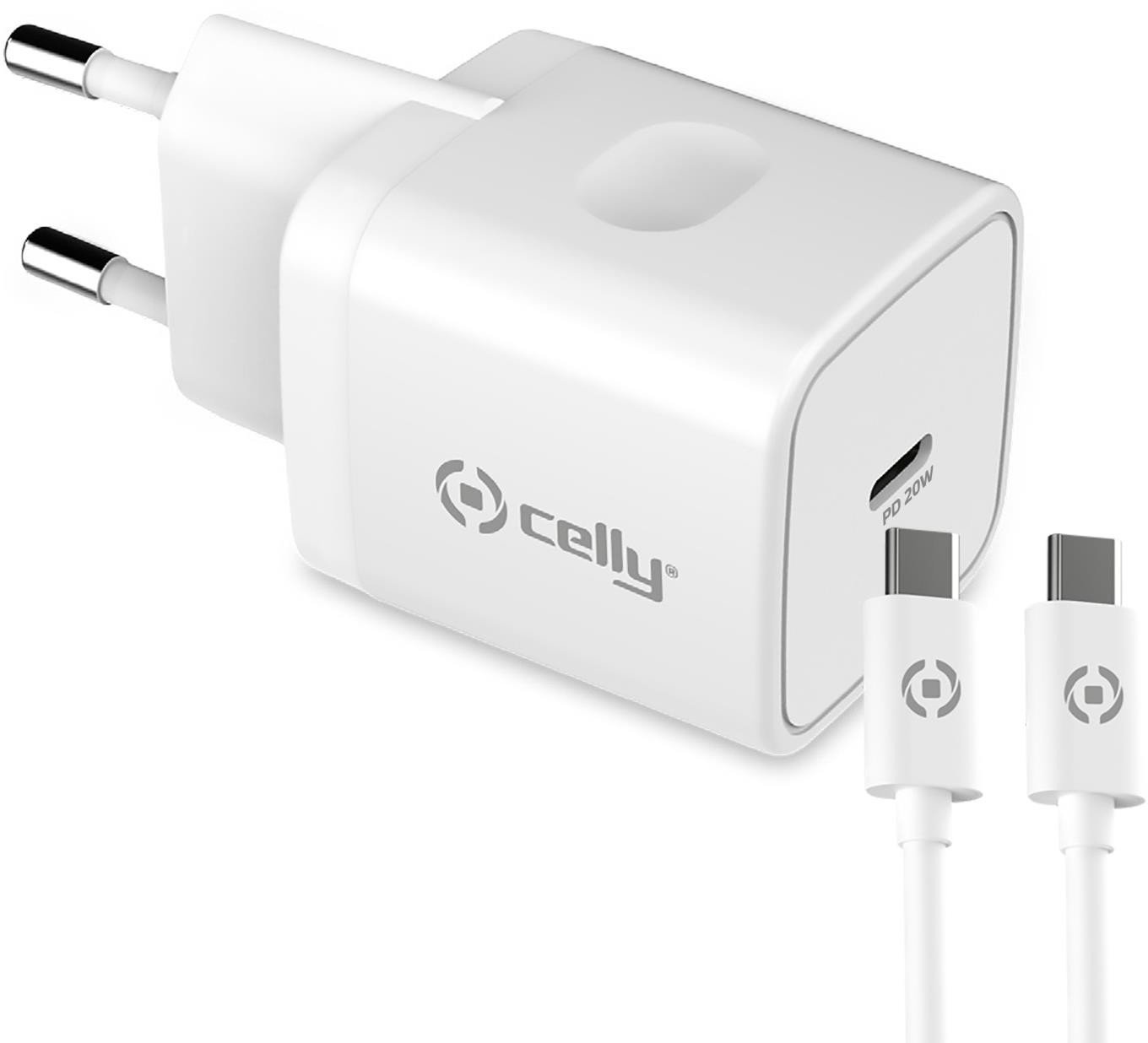 Celly TC USB-C 20W+TYPE-C CABLE Baltas