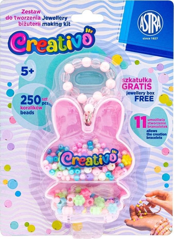 Zestaw koralików Zajączek 250szt + 2m gumek ASTRA