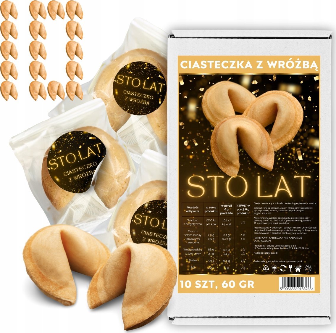 MagiaCiast Magia Ciasteczka z Wróżbą na przybycie STO LAT Ciastka z Wróżbą 10 szt