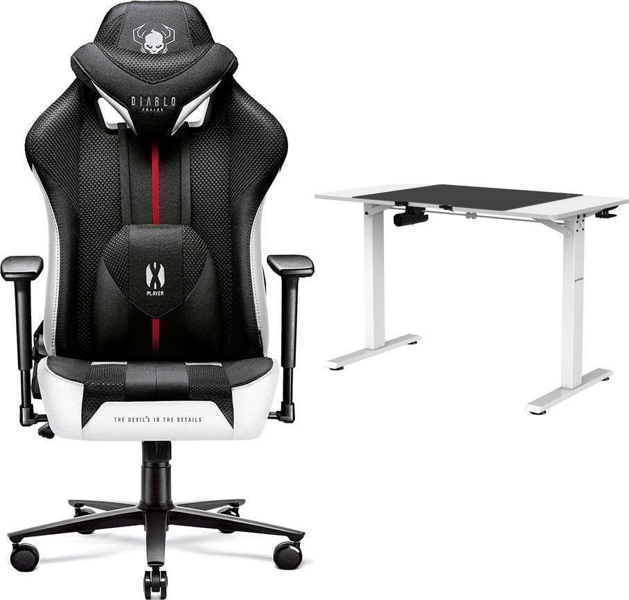 Fotel Diablo Chairs X-PLAYER 2.0 Normal Size Czarno-biały + EGON 1100 Białe 110 cmx60 cm